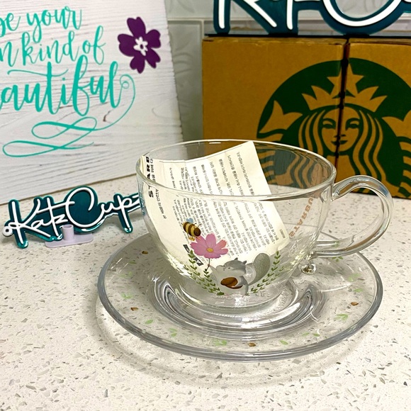 **LAST ONE**Starbucks Squirrel Glass Tea Cup w/Saucer, Korea - Picture 7 of 8
